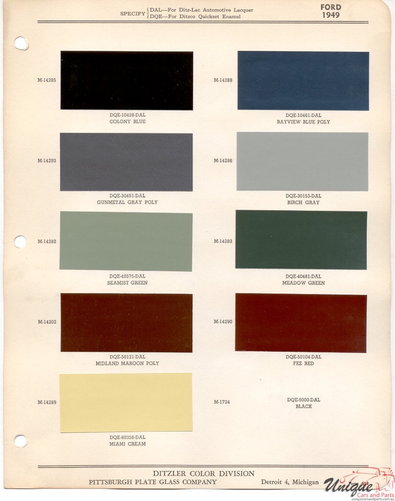 1949 Ford Paint Charts PPG